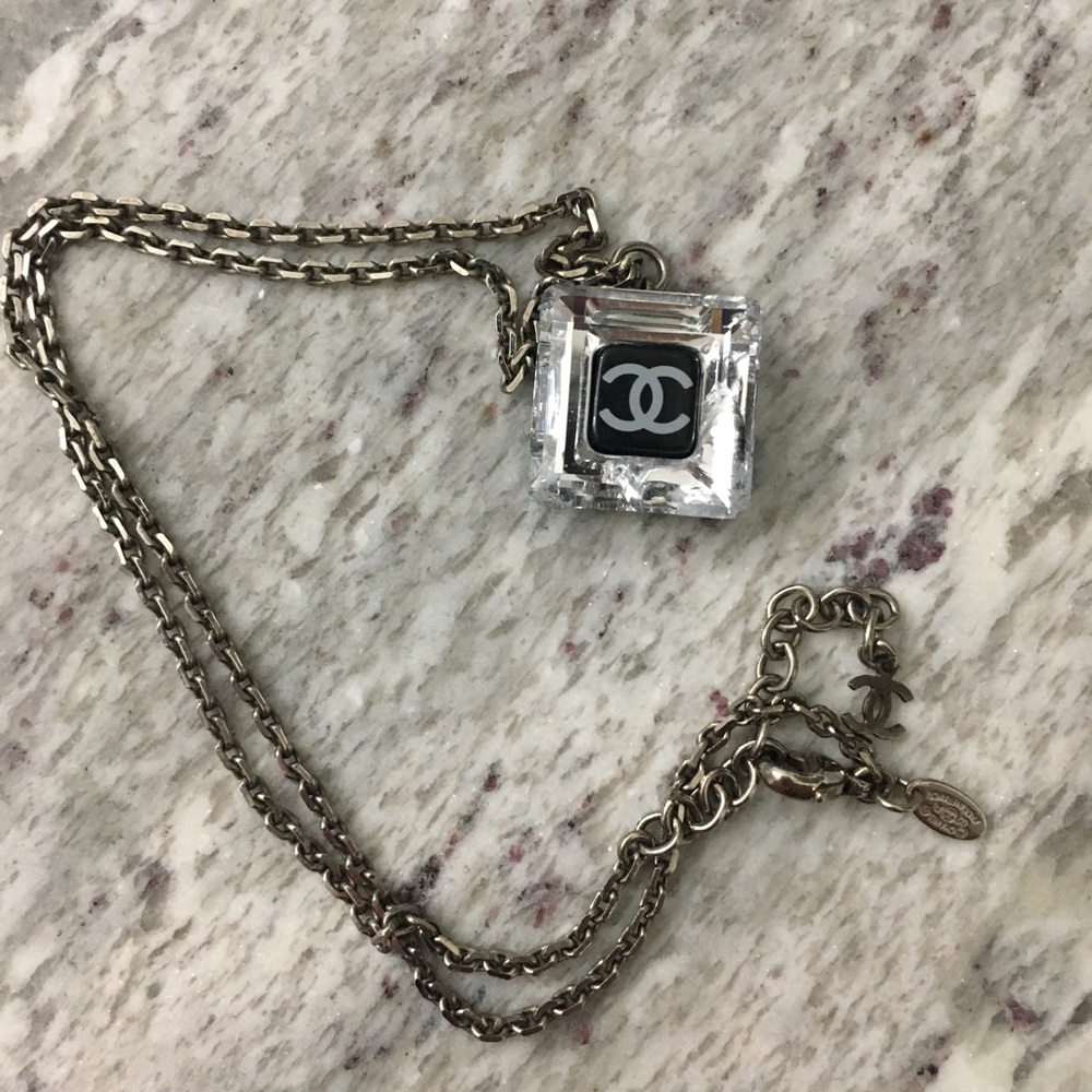 CHANEL Lucite CC Square Charm Necklace
